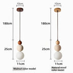 Cream Style Travertine and Wood Ball Pendant Light with Opal Globe