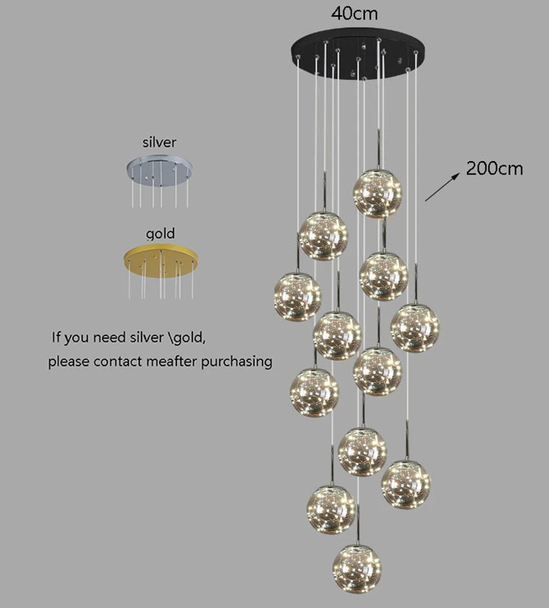 Nordic Glass Sphere Pendant Light for Stairwell