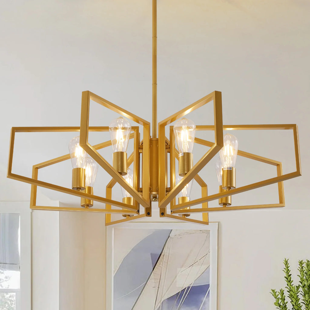 Modern Geometric 8 Light Chandelier in Black and Gold for Dining Room