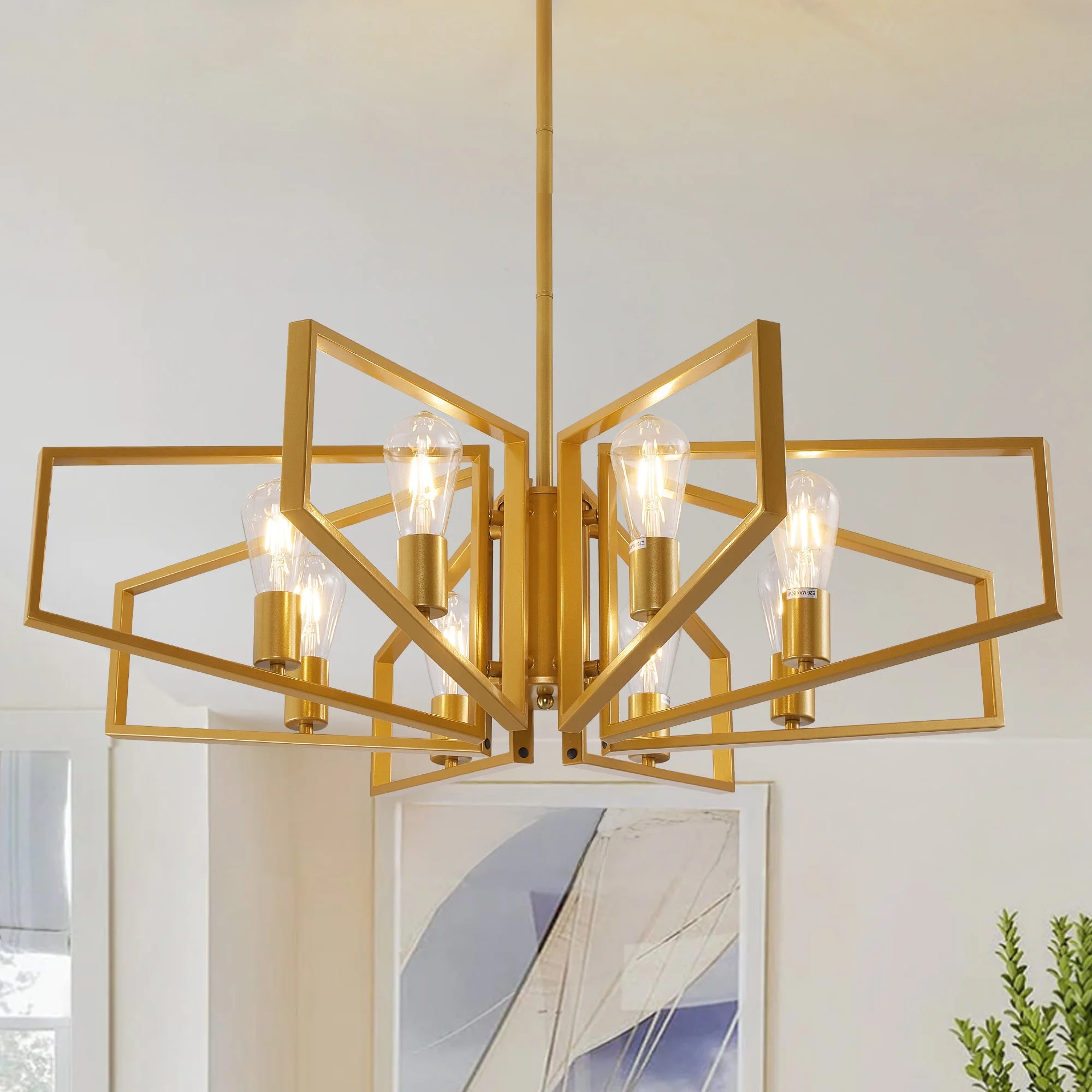 Modern Geometric 8 Light Chandelier in Black and Gold for Dining Room