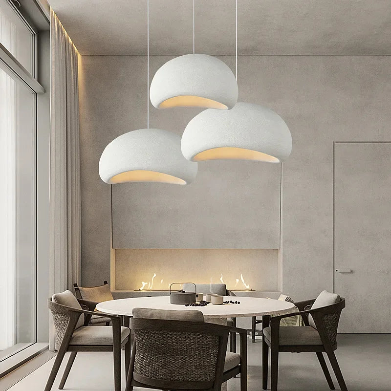 Wabi Sabi White Resin Dome Pendant Light for Living Room and Dining Room