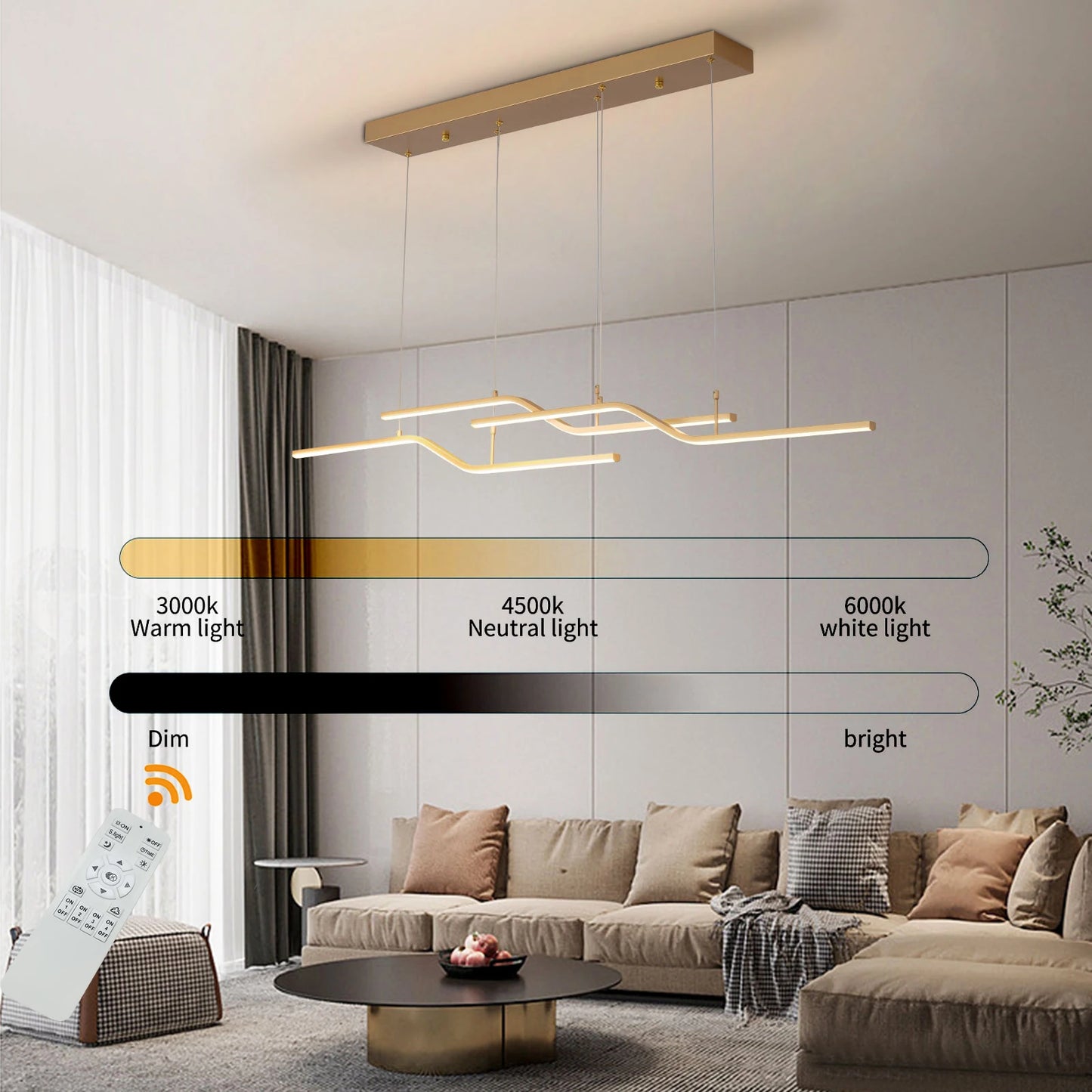 Minimalist Gold Linear Pendant Light for Dining