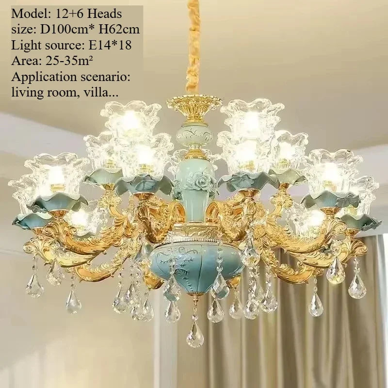Blue Crystal Ceramic Chandelier - Living Room