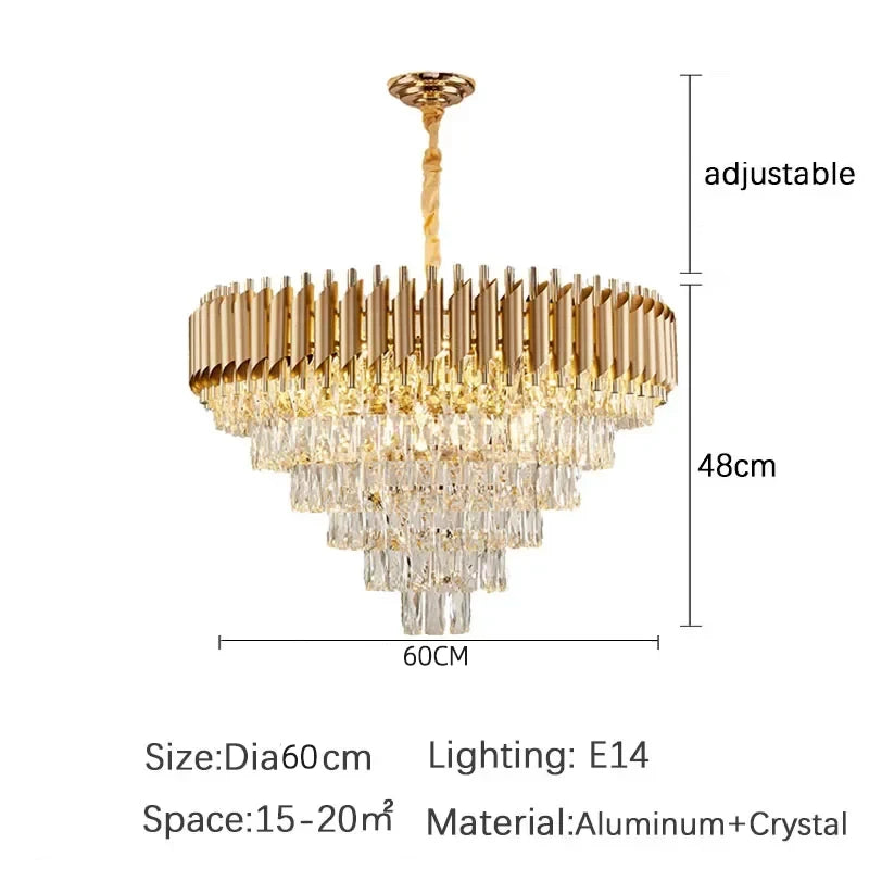 Luxury Black and Gold Tiered Crystal Chandelier for Living Room