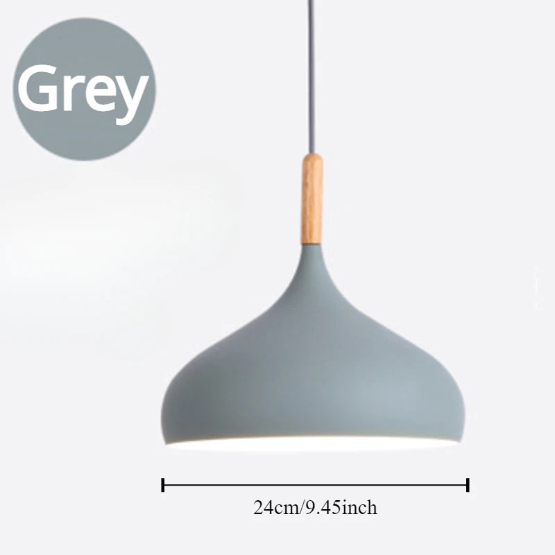 Modern Macaron Aluminum and Wood Pendant Light in Seven Colors for Kitchen