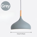Modern Macaron Aluminum and Wood Pendant Light in Seven Colors for Kitchen
