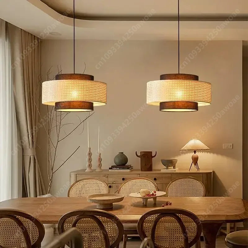 Bohemian Rattan Woven Pendant Light for Dining