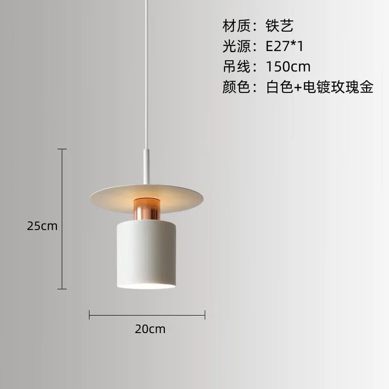 Modern Black Disc and Cylinder Pendant Light with Copper Glow for Bedside