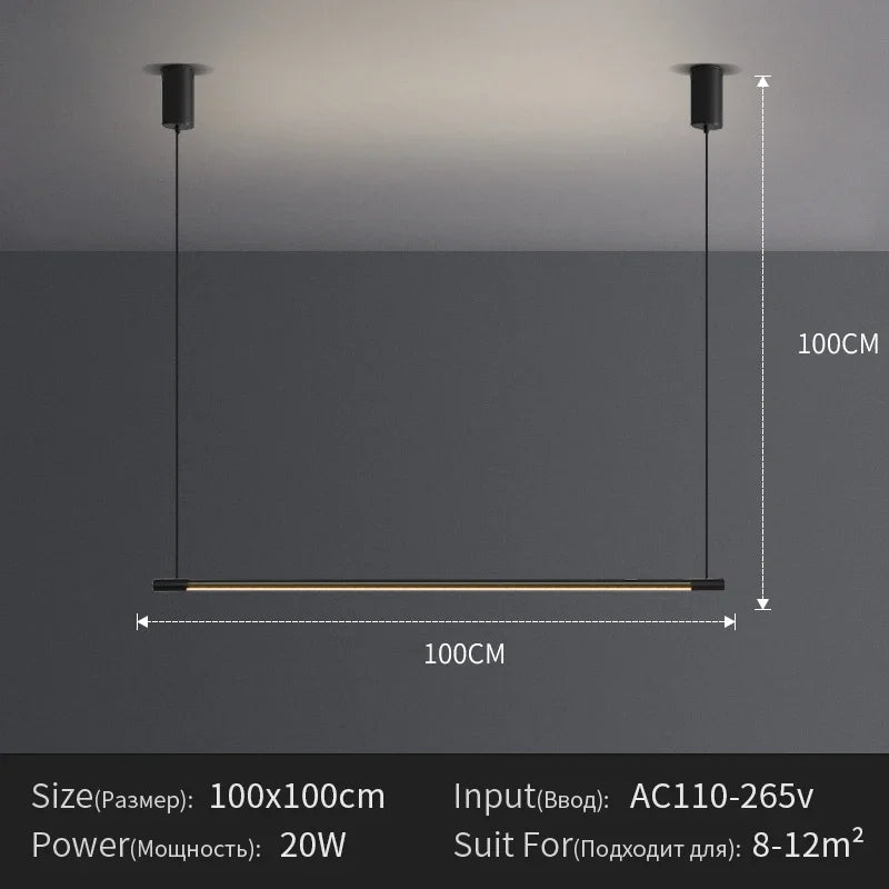 Lámpara colgante lineal de hierro minimalista para comedor