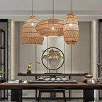 Chinese Handmade Woven Natural Rattan Pendant Lamp Living Room Restaurant Hotel Homestay Bedroom Led Chandelier Art Lights Decor