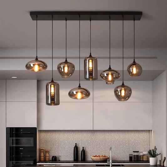 Nordic Smoke Glass Pendant Light for Dining Room