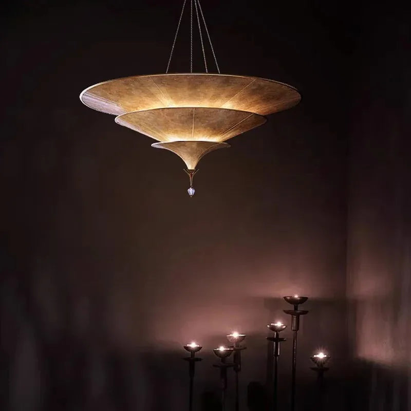 Lámpara colgante de madera estilo Wabi Sabi para comedor