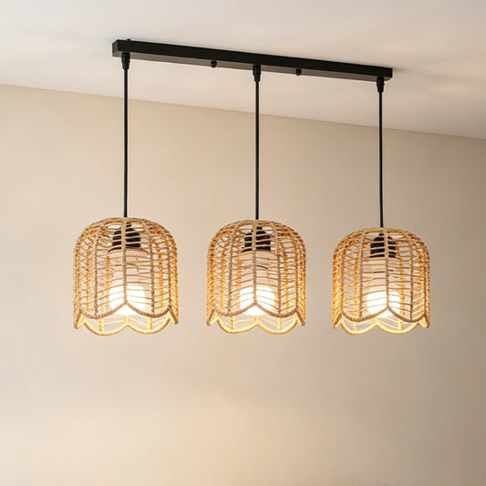 Bohemian Rattan Pendant Light 3-Head Hanging Lamp