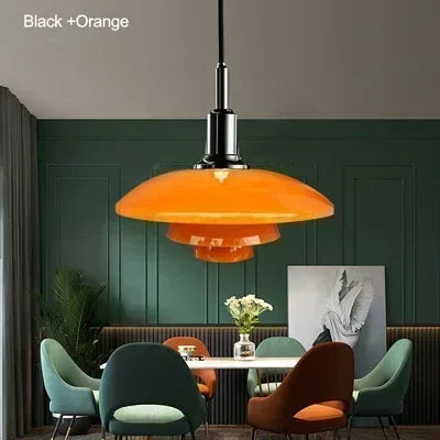 Danish Three Tier Glass Dish Pendant Light in White and Gold for Dining Room