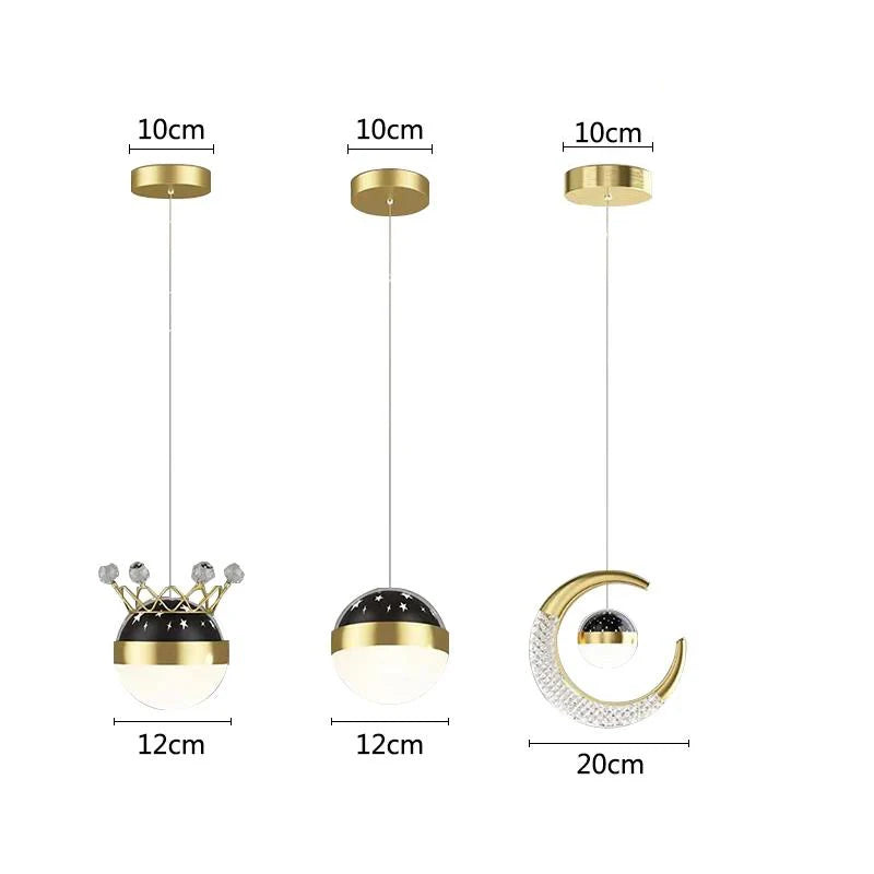 Nordic Iron Moon Star Pendant Light for Bedroom