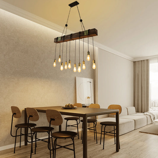 Rustic Wood Beam Pendant Light with Edison Bulbs