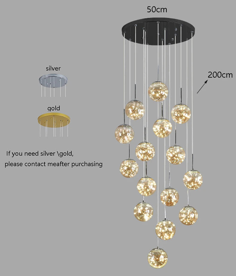 Nordic Glass Sphere Pendant Light for Stairwell