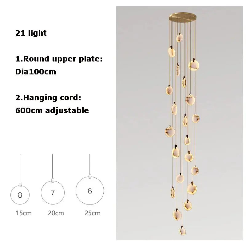 Luxury Alabaster Marble Disc Chandelier for Staircase and Lobby