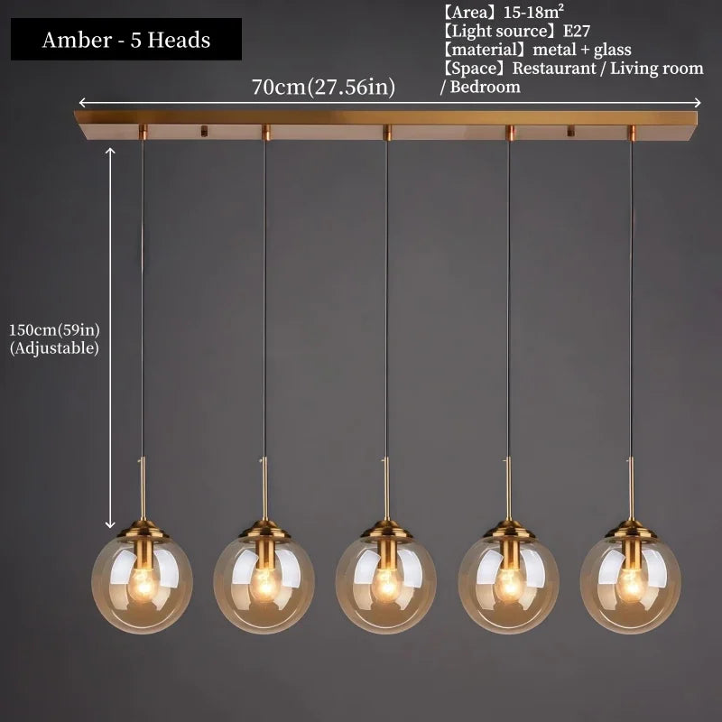 Nordic Glass Metal Pendant Light for Dining Room