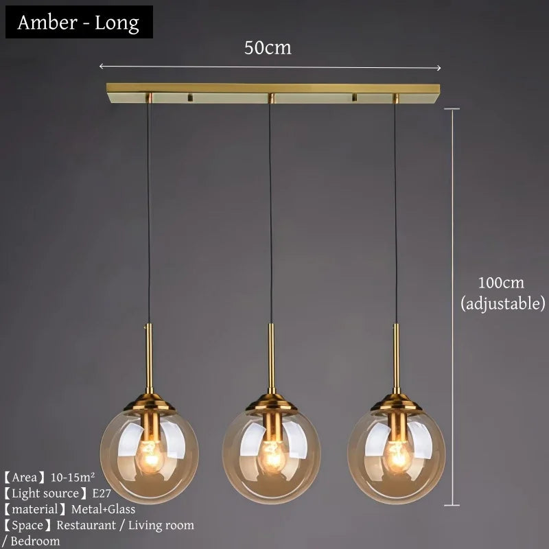 Nordic Glass Metal Pendant Light for Dining Room