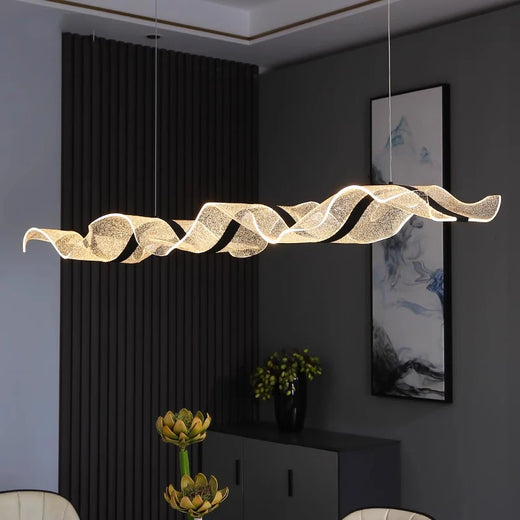 Modern Wave LED Linear Chandelier for Dining Table in Black Gold and White