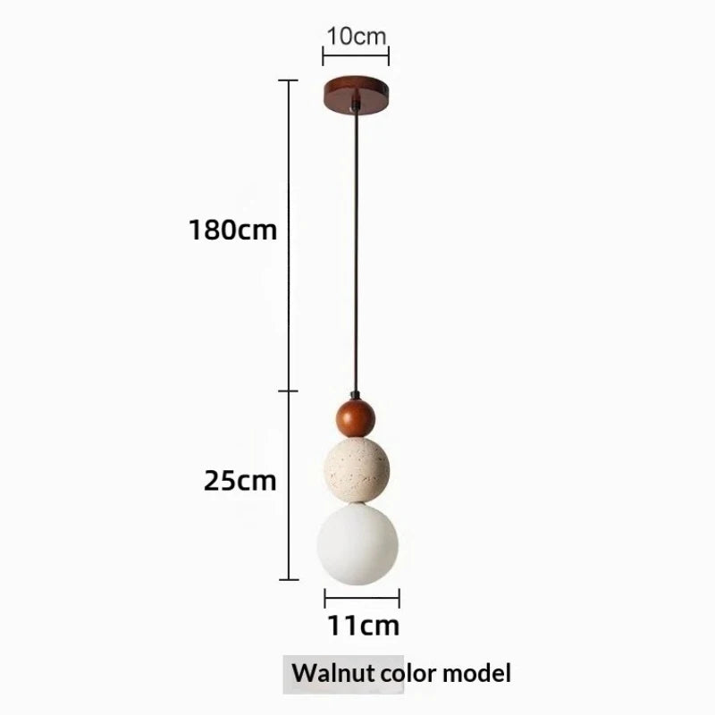Cream Style Travertine and Wood Ball Pendant Light with Opal Globe