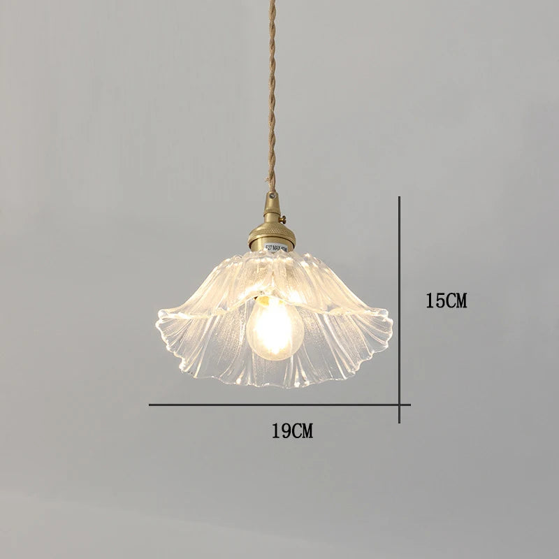 Vintage Flower Glass Pendant Light Collection with Brass Fitting for Bedroom