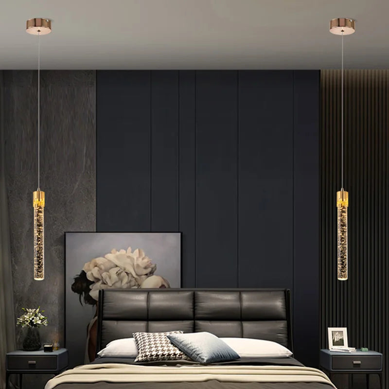 Modern Bubble Texture Acrylic Column Pendant Light in Gold for Bedside