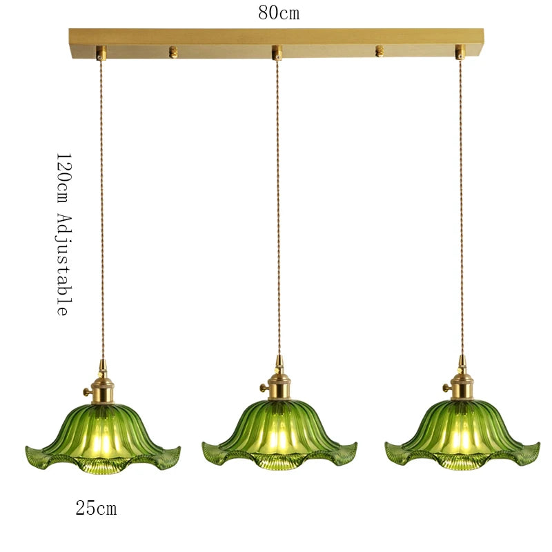 Retro Colored Glass Pendant Light Collection with Brass Fitting for Cafe