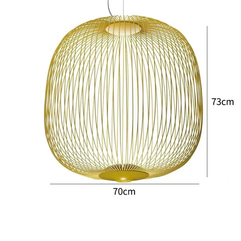 Italian Spokes Wire Cage Pendant Light in Gold for Staircase and Lobby