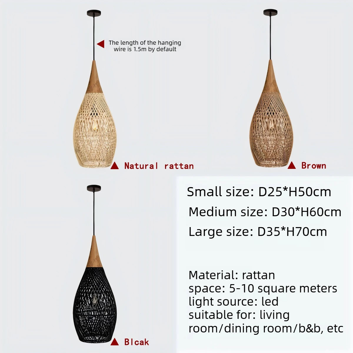 Wabi Sabi Rattan and Wood Pendant Light Hand Woven for Kitchen Island