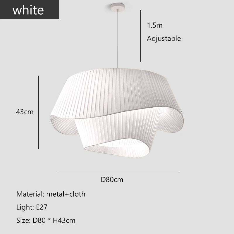 Nordic Cream Pleated Wave Fabric Pendant Light for Living Room