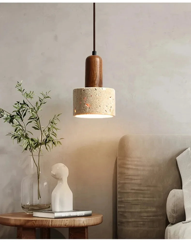 Modern Popular Wabi Sabi Travertine Droplight Over Dining Desk Kitchen Island Yellow Marble Restaurant Decor Pendant Lamp Bedsid