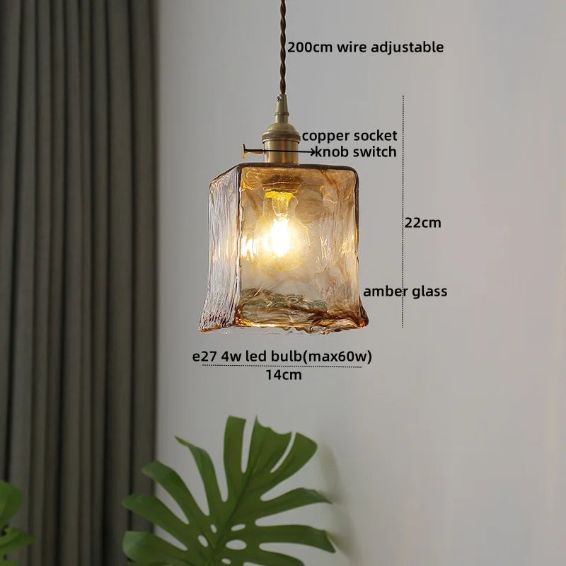 Nordic Glass Pendant Light with Copper Fixture