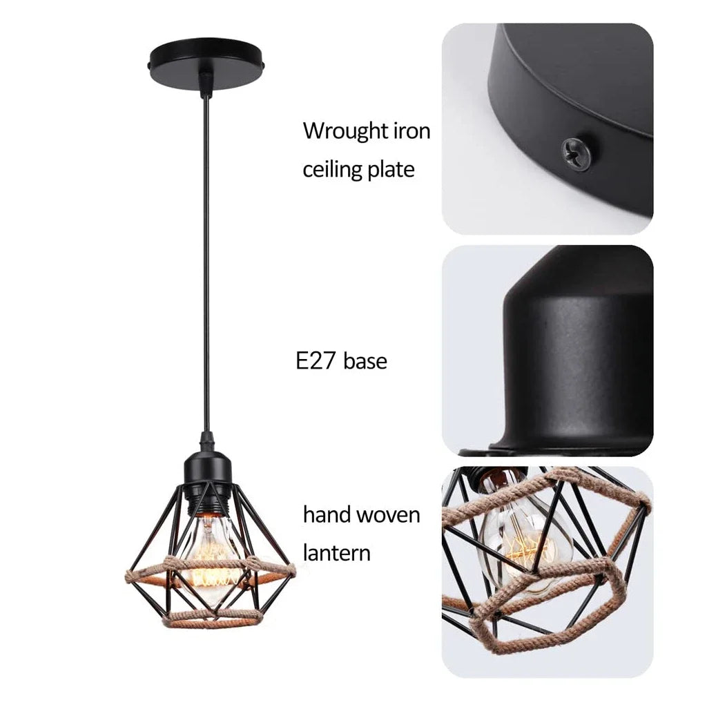 Industrial Iron Geometric Pendant Light for Dining Room