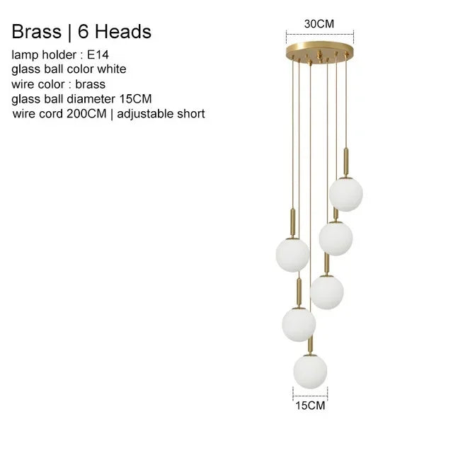 Nordic Glass Ball Pendant Light - Brass Hanging Lamp