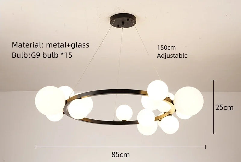 Nordic Round Glass Pendant Light Iron Frame