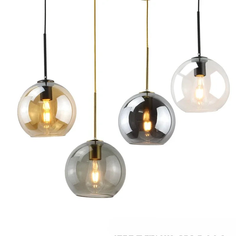 Modern Glass Ball Chandelier Lights for Dining Room Bar Kitchen Hanging Lamps Living Smoky Gray Glass Lampara Lustres Led Lights