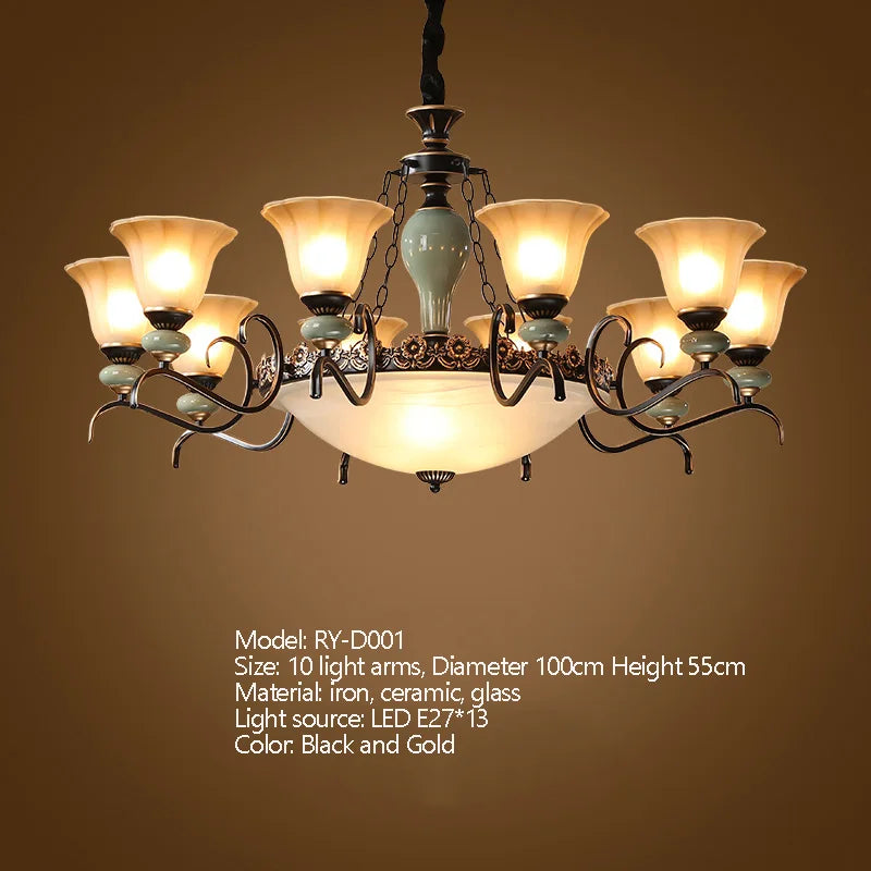 Vintage Iron Ceramic Chandelier Multi-Size