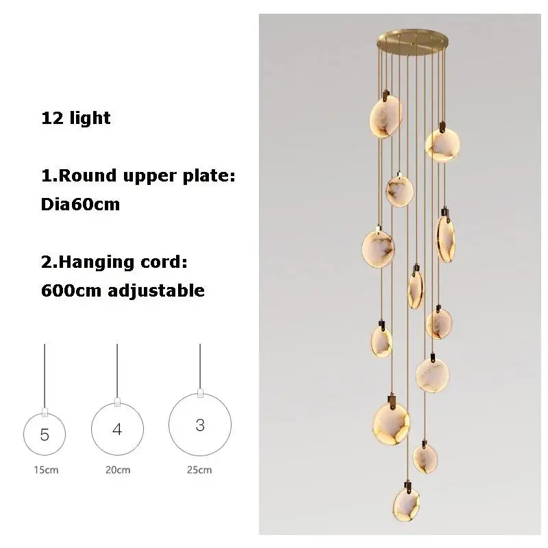 Luxury Alabaster Marble Disc Chandelier for Staircase and Lobby