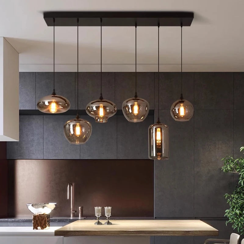 Nordic Smoke Glass Pendant Light for Dining Room