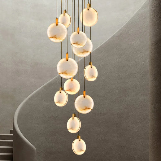 Luxury Alabaster Marble Disc Chandelier for Staircase and Lobby