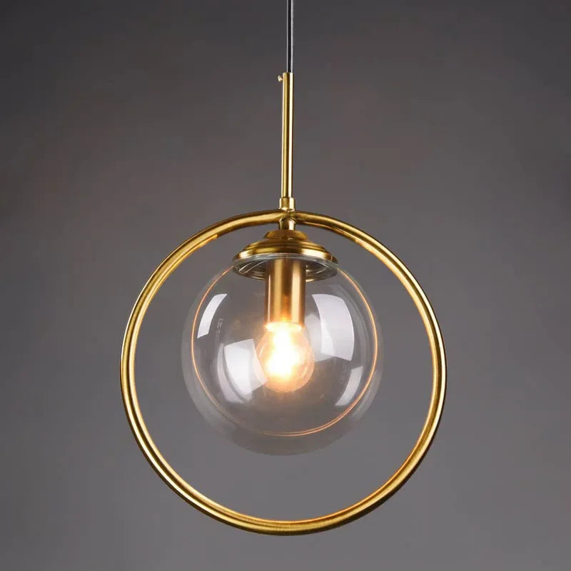 Nordic Golden Iron Pendant Light with Glass Shade