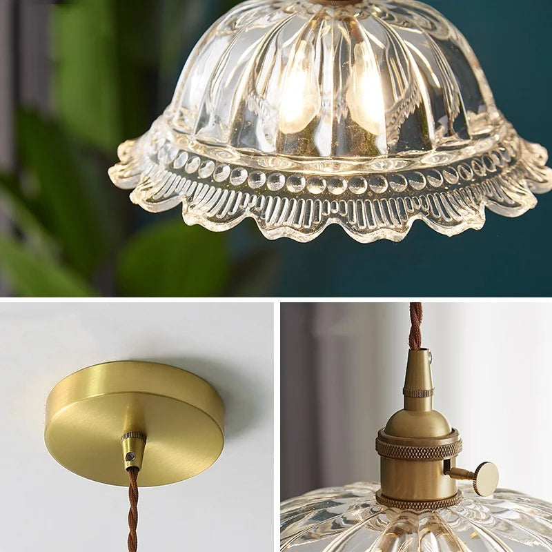 Nordic Glass Pendant Light with Copper Fixture