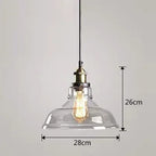 Industrial Clear Glass Pendant Light with Antique Brass Fitting for Bar