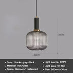Vintage Striped Glass Pendant Light in Green Gray and Amber for Kitchen Island