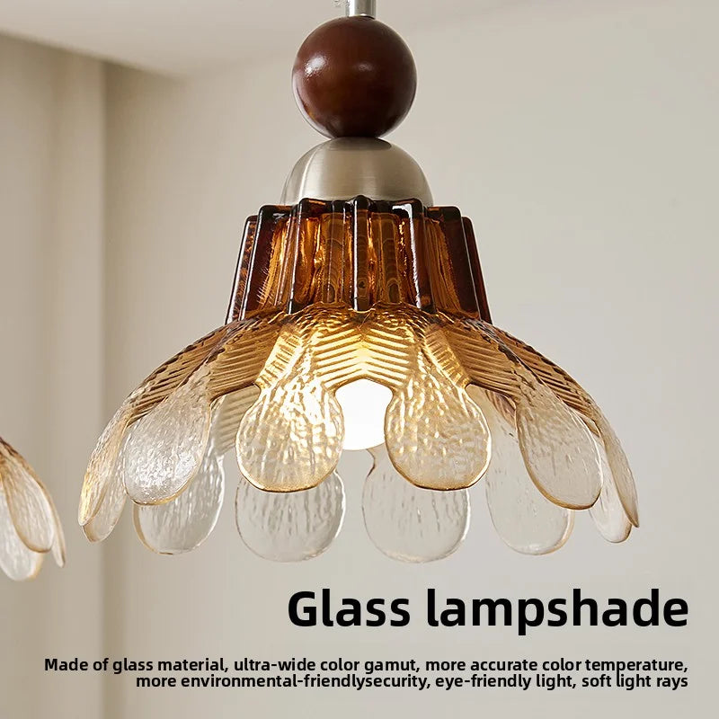 Vintage Glass Pendant Light with Iron Frame