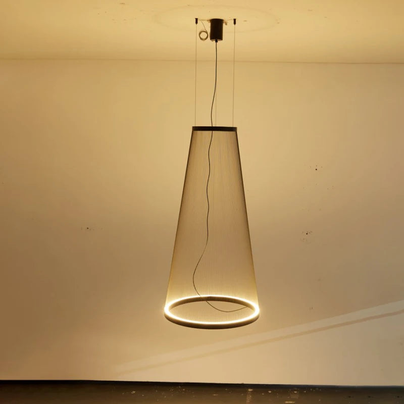 Wabi Sabi Mesh Cone Pendant Light with LED Ring for Staircase and Loft