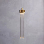 Modern Ribbed Glass Cylinder Pendant Light with Gold Cap for Bedside