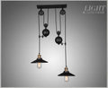 Industrial Iron Pendant Light with Pulley System